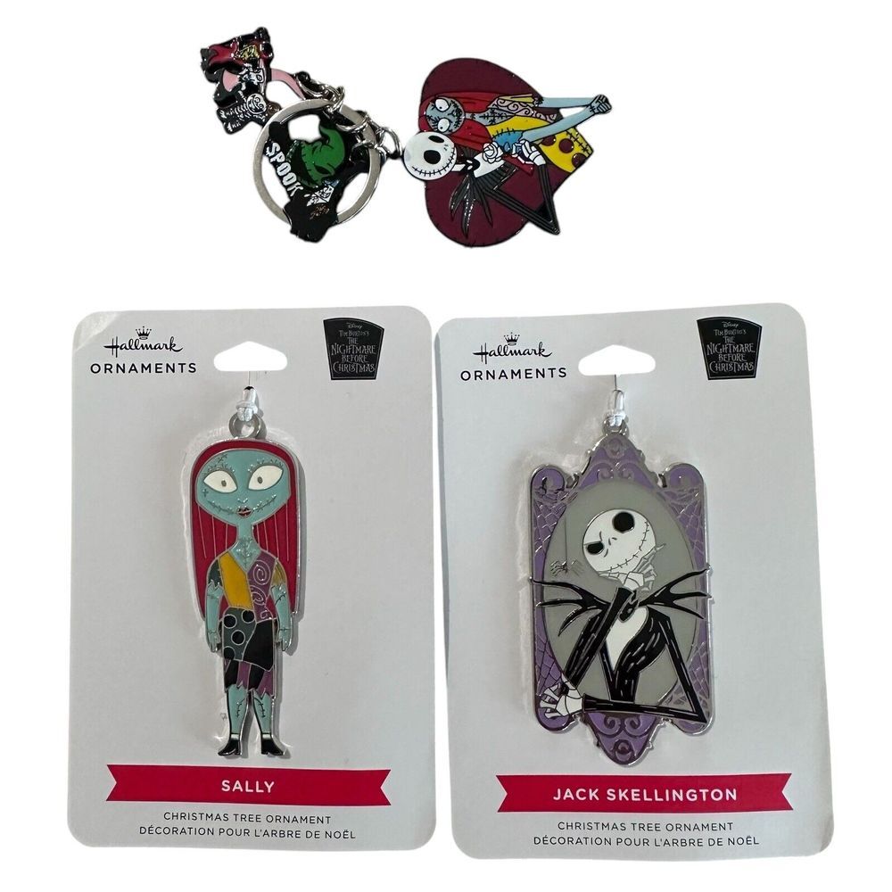 Hallmark Nightmare‎ Before Christmas Jack & Sally Metal Ornament & Keychain